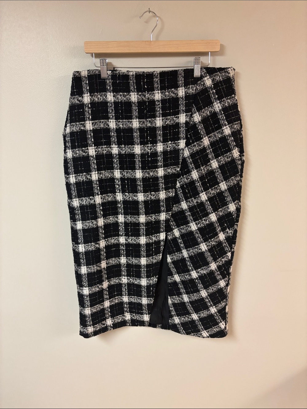 MNG Black & White Plaid Wrap Skirt Asymmetrical XL NWT